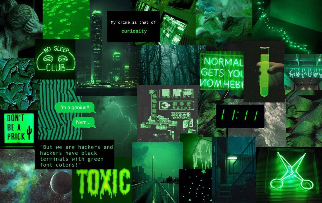 Dark Green Theme Aesthetic Collage Laptop Background