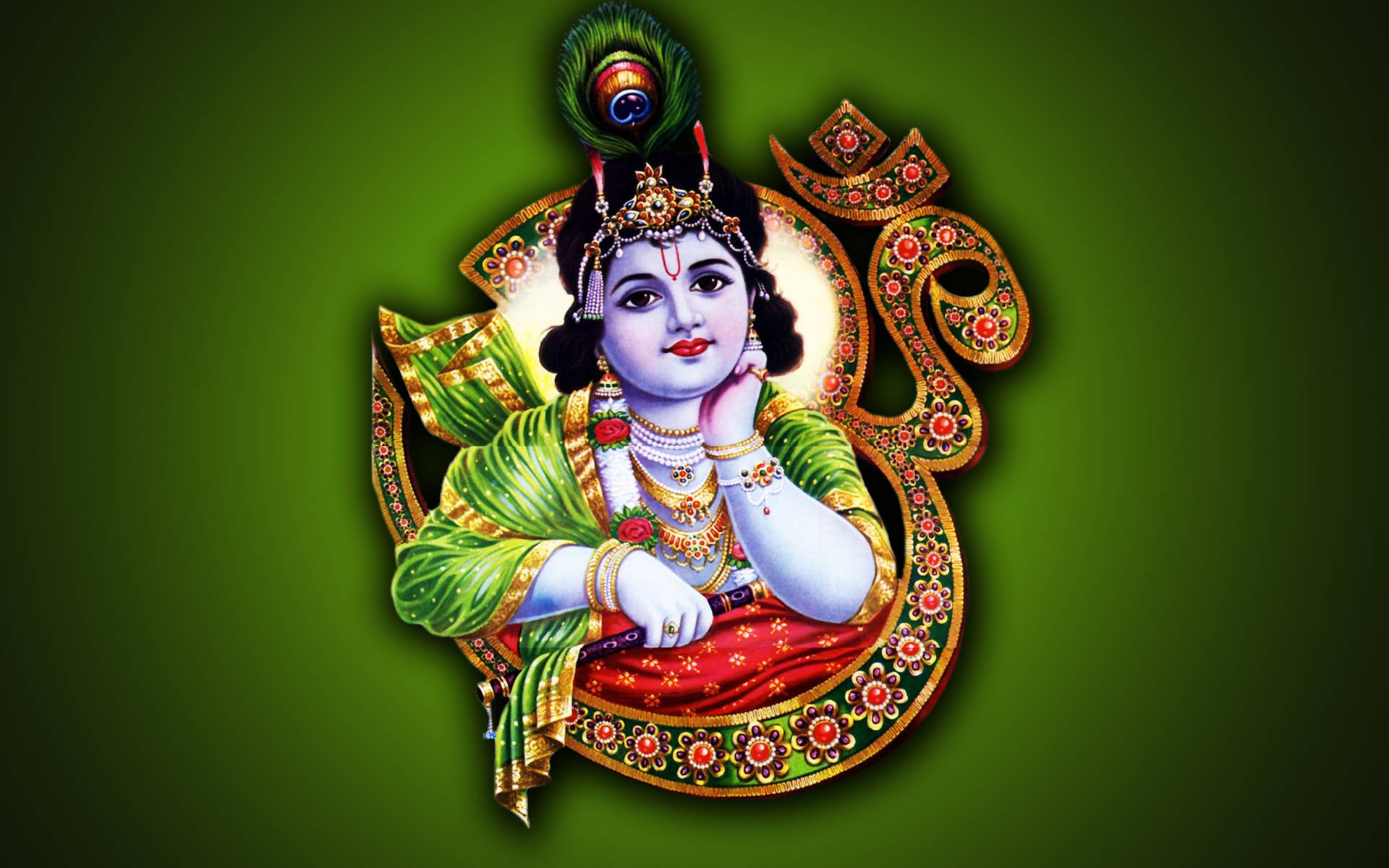 Dark Green-themed Bal Krishna Desktop Background