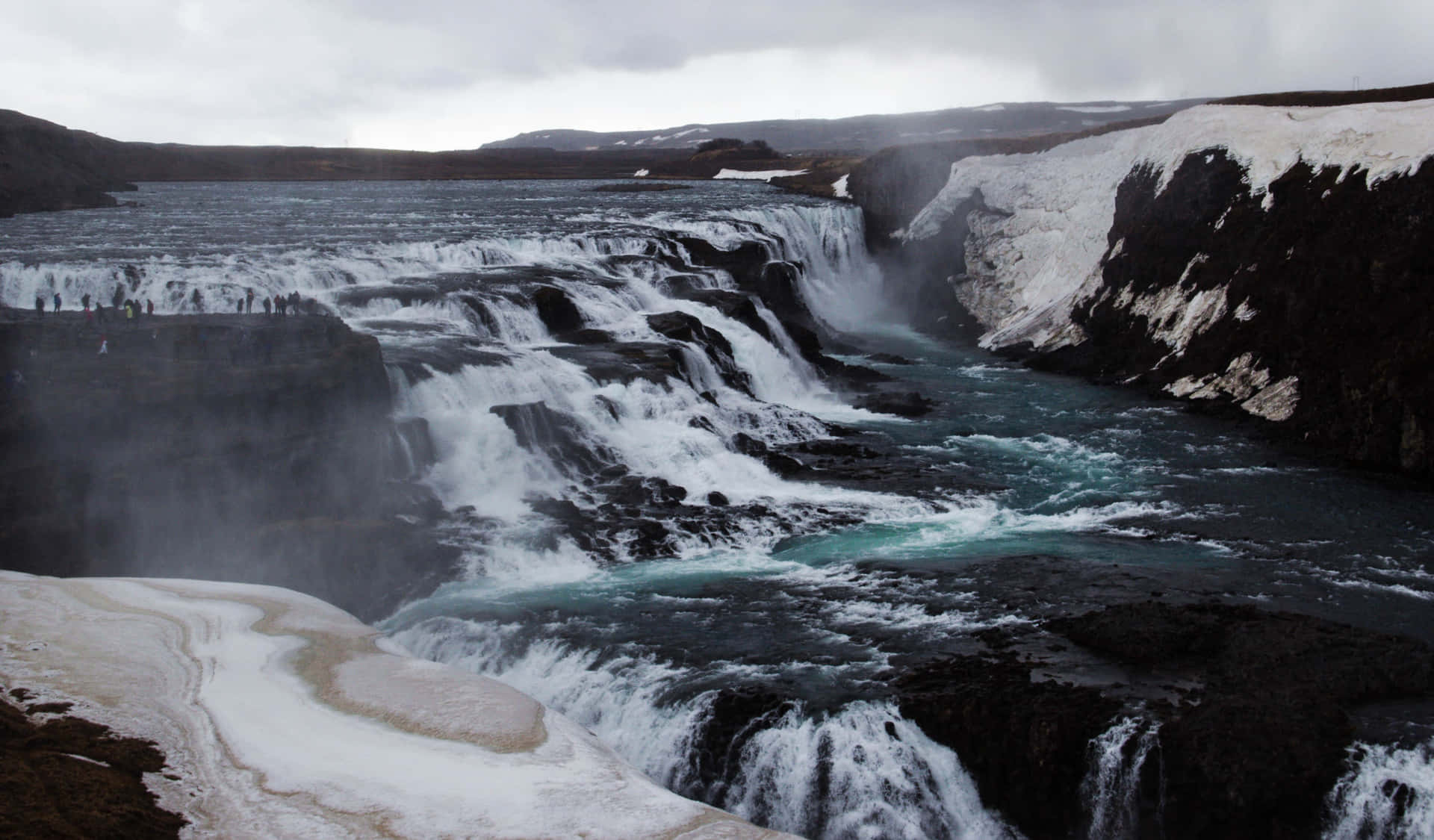 Dark Gullfoss Waterfall In Southwest Iceland Background