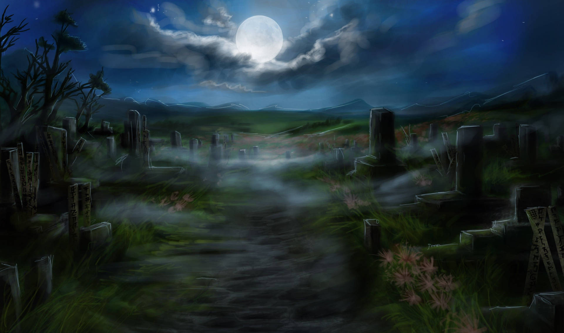 Dark Halloween Graveyard Background