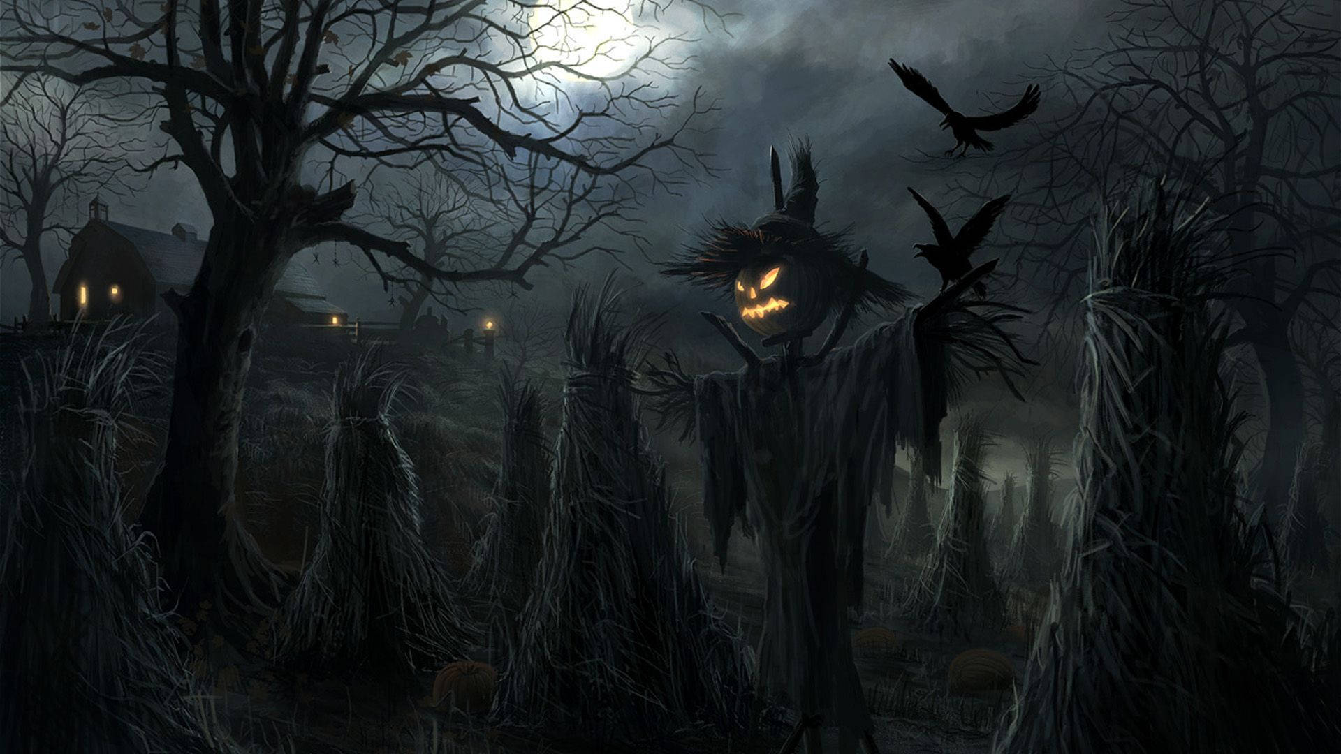 Dark Halloween Night Scarecrow Background