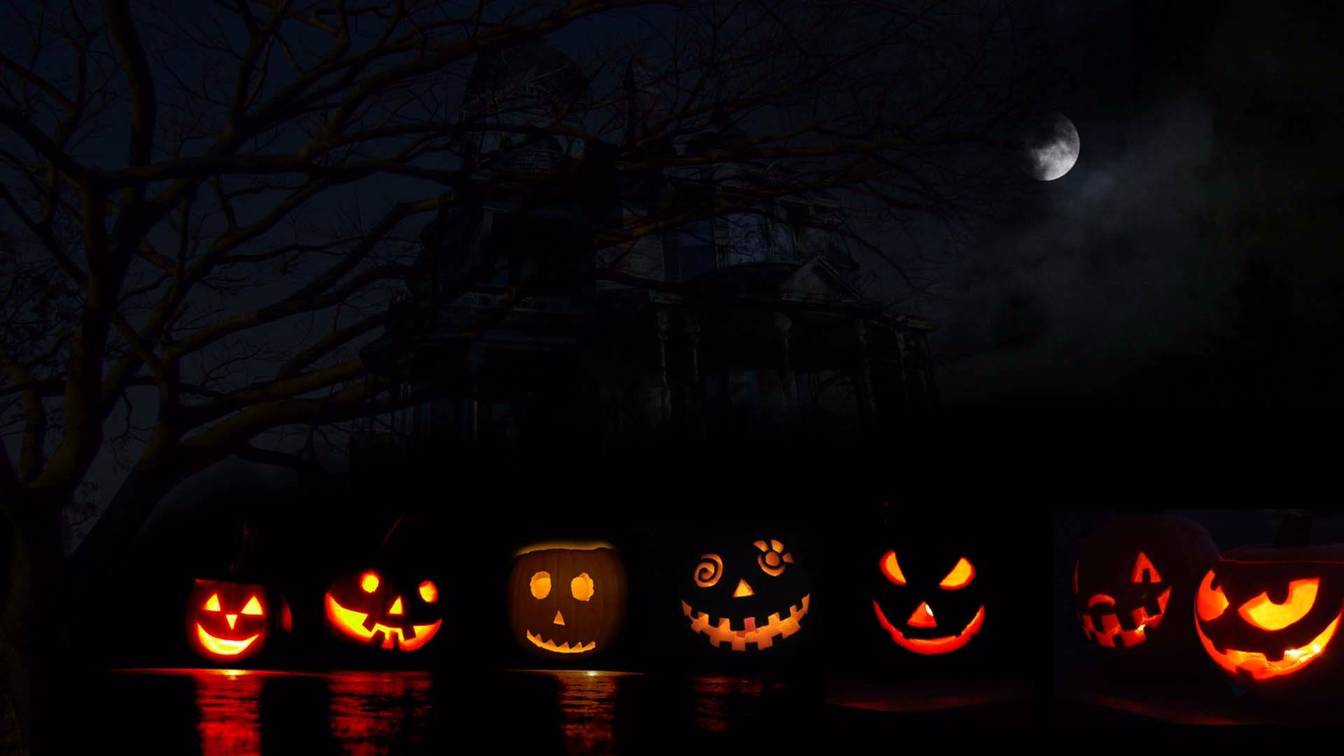 Dark Halloween Pumpkin Faces Background