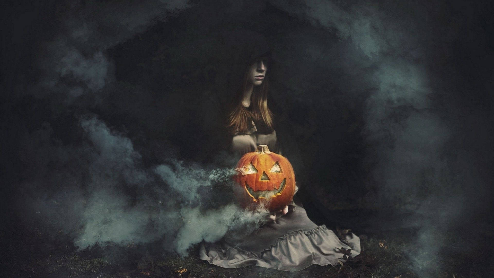 Dark Halloween Pumpkin Girl Background