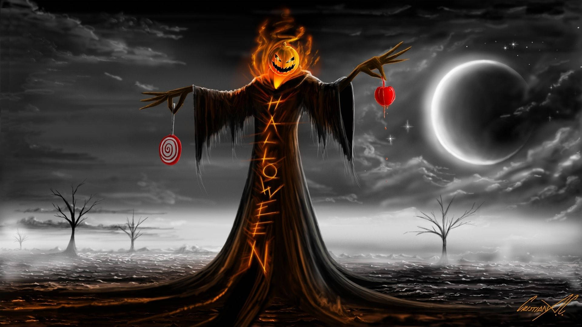 Dark Halloween Pumpkin Witch Background