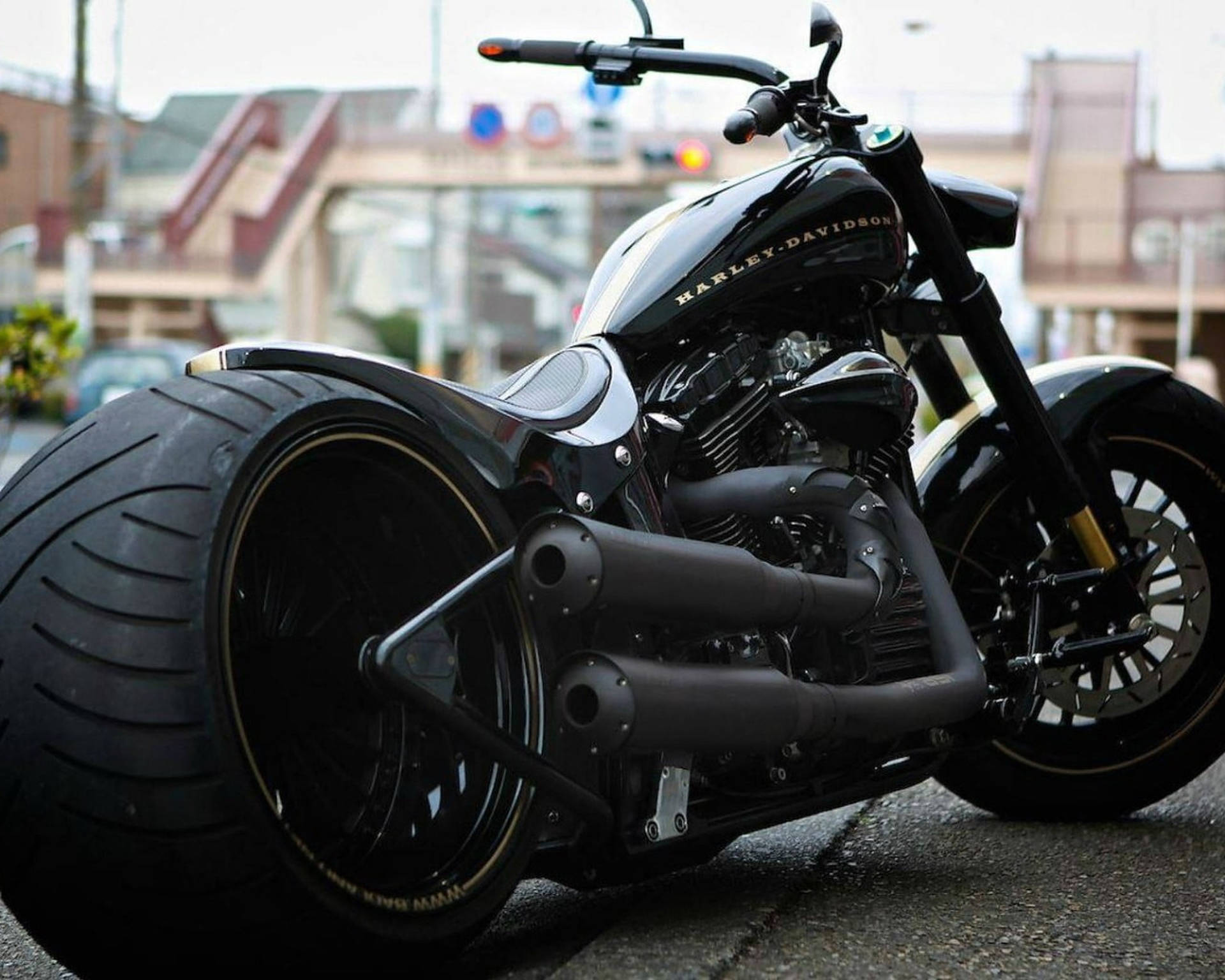 Dark Harley Davidson Chopper Motorcycle Background