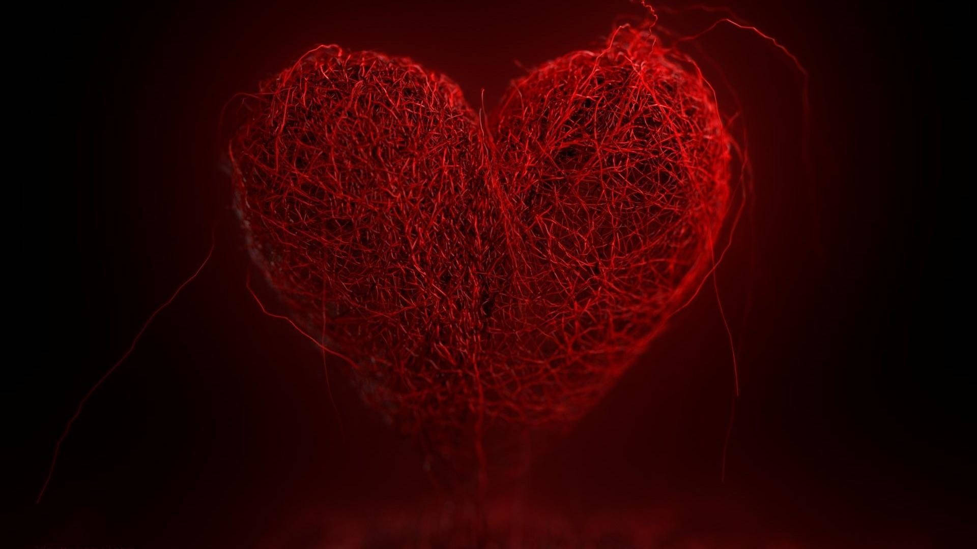 Dark Heart Made Of Red Thread Background