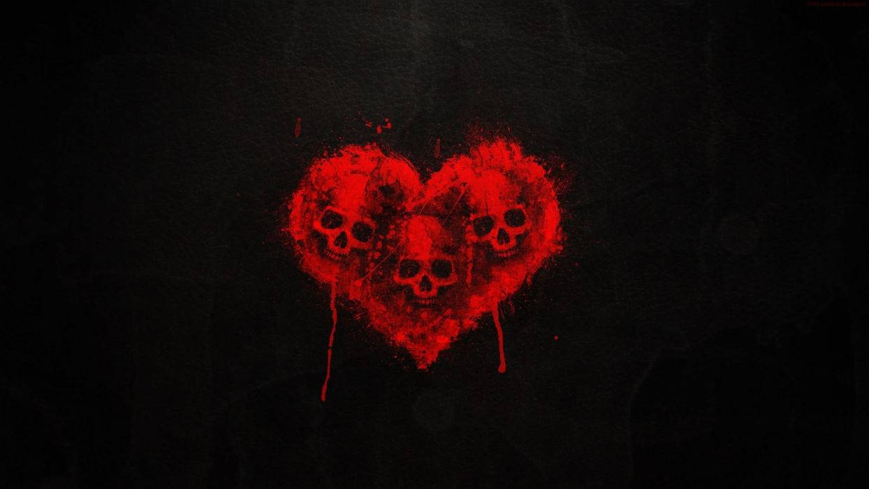 Dark Heart With Three Skulls Background