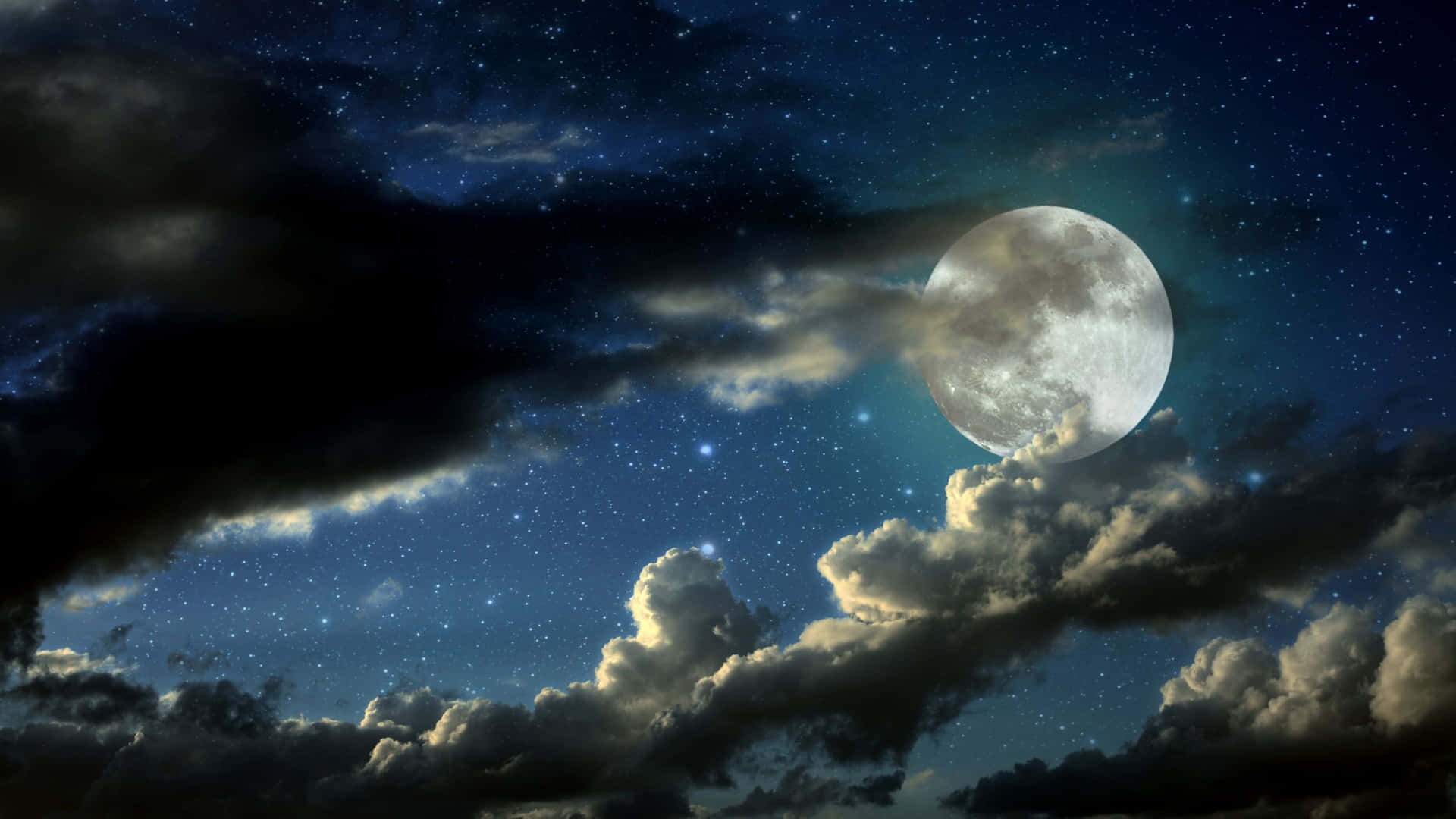 Dark Heavy Clouds Night Sky Moon Background