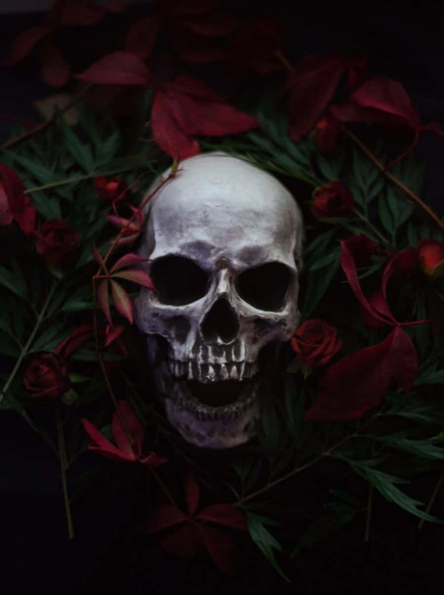 Dark Horror Love Skulls And Roses Background