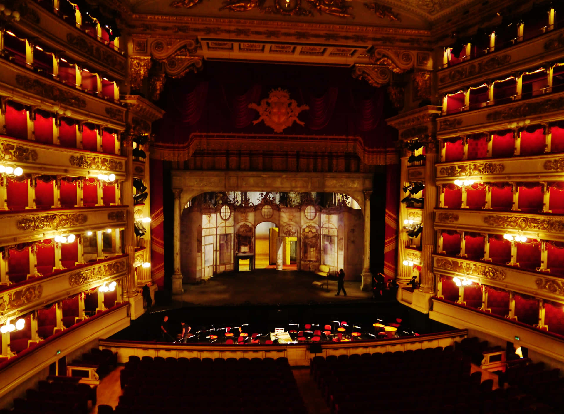 Dark Interior Of La Scala Opera House Background