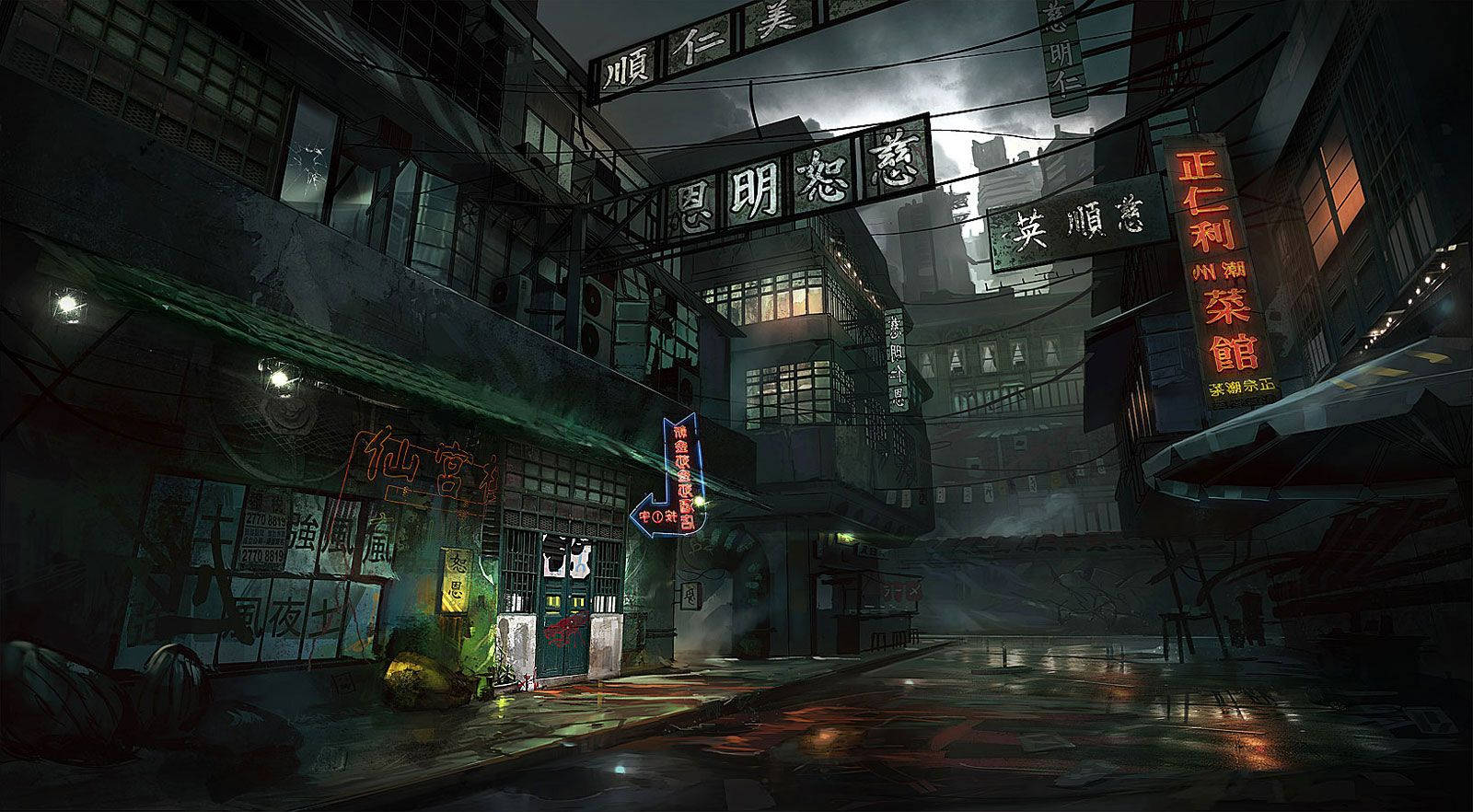 Dark Japanese Anime City Background