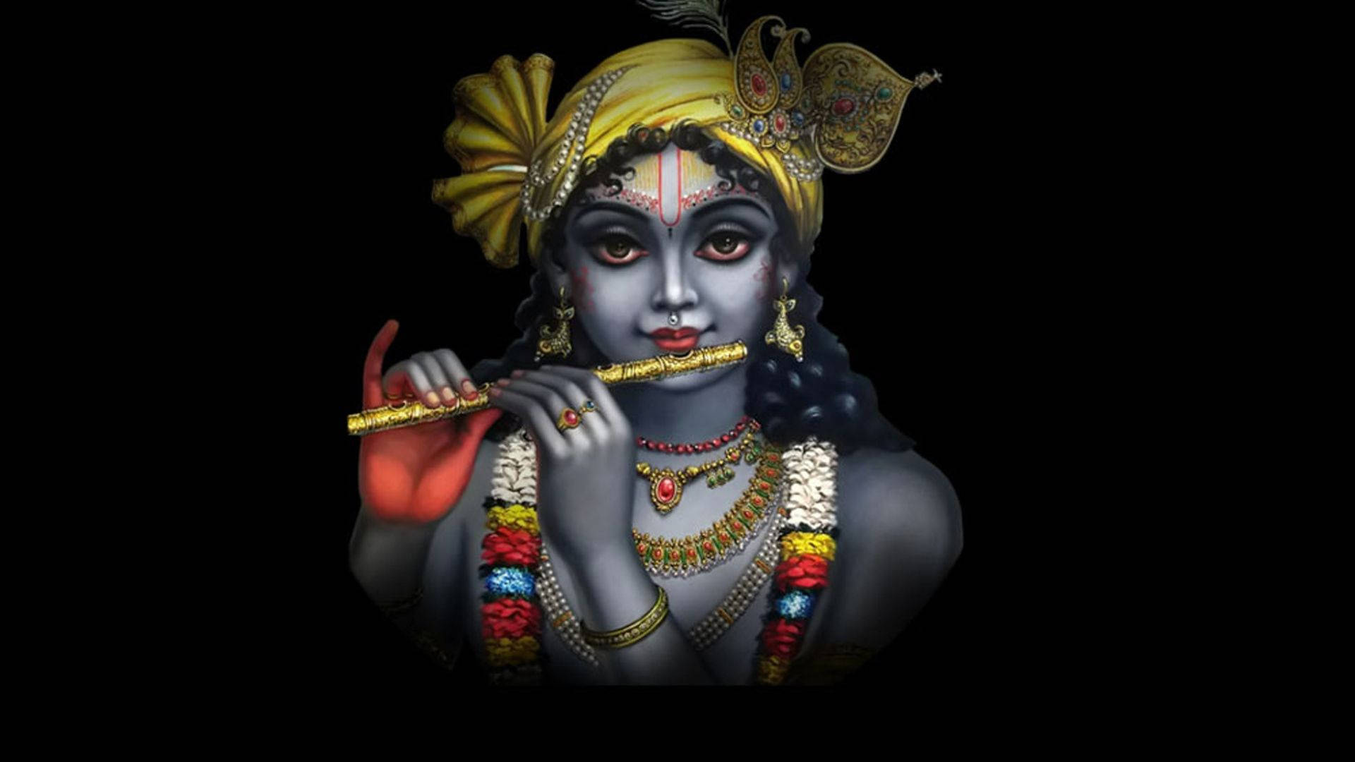 Dark Krishna And Her Flute Background