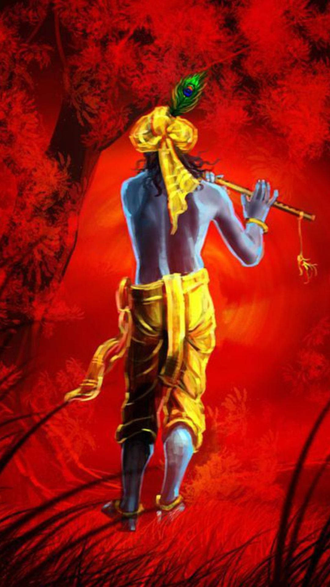 Dark Krishna Walking Away Background