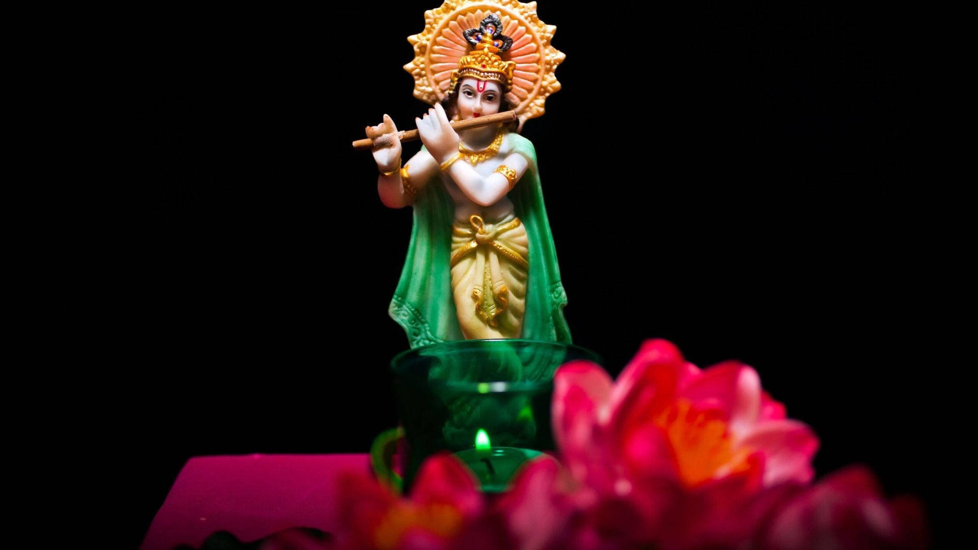 Dark Krishna With A Candle Background