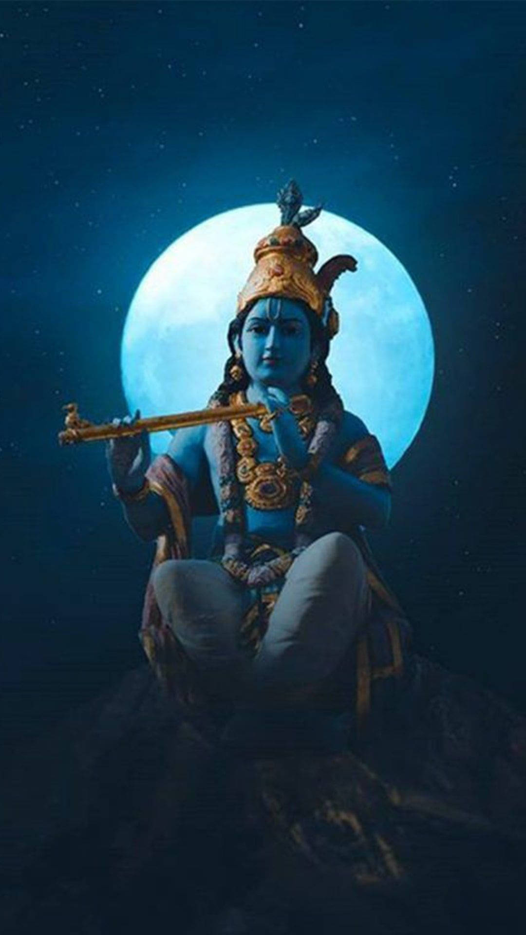 Dark Krishna With A Moon Background