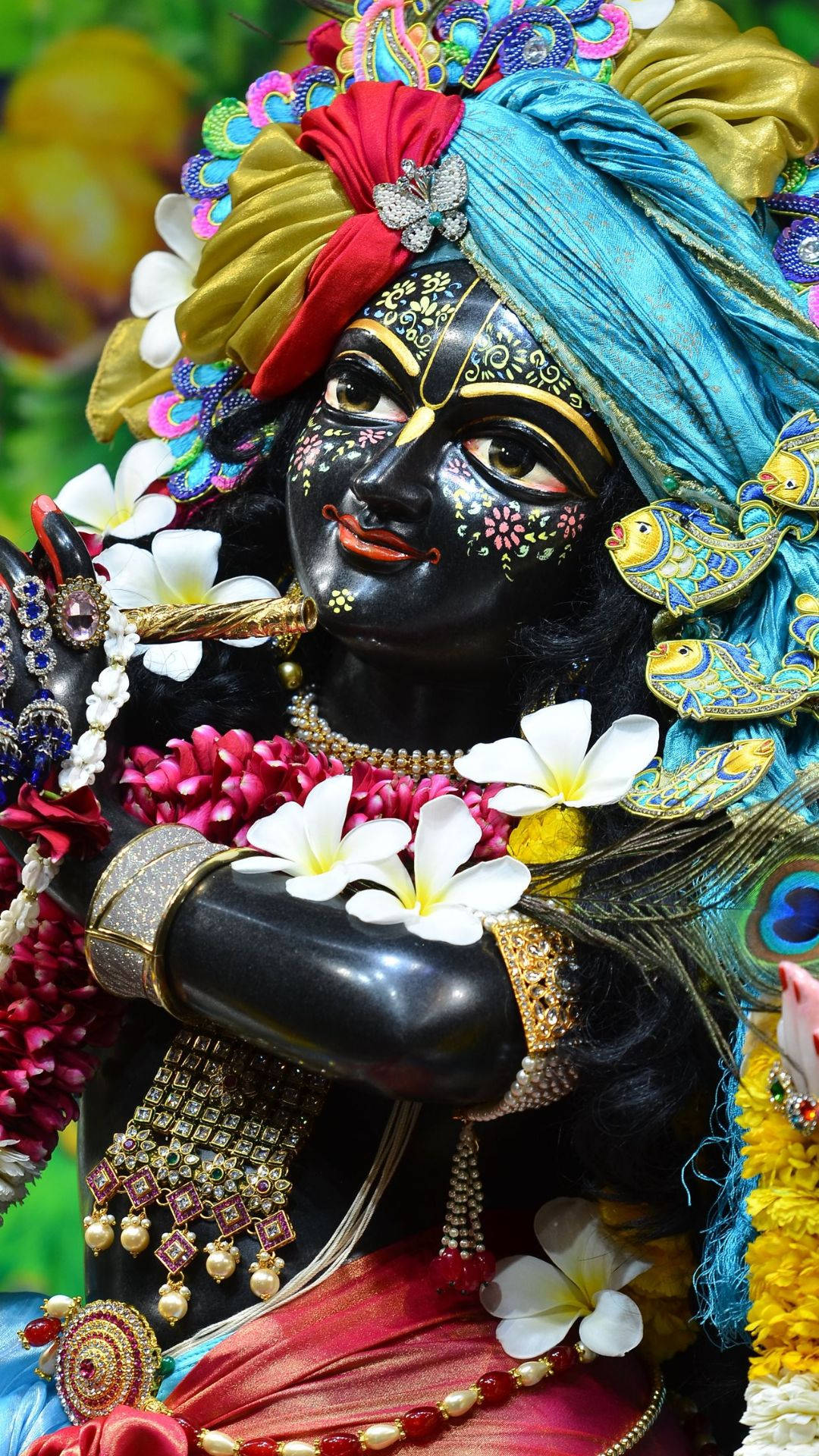 Dark Krishna With Flowers Background