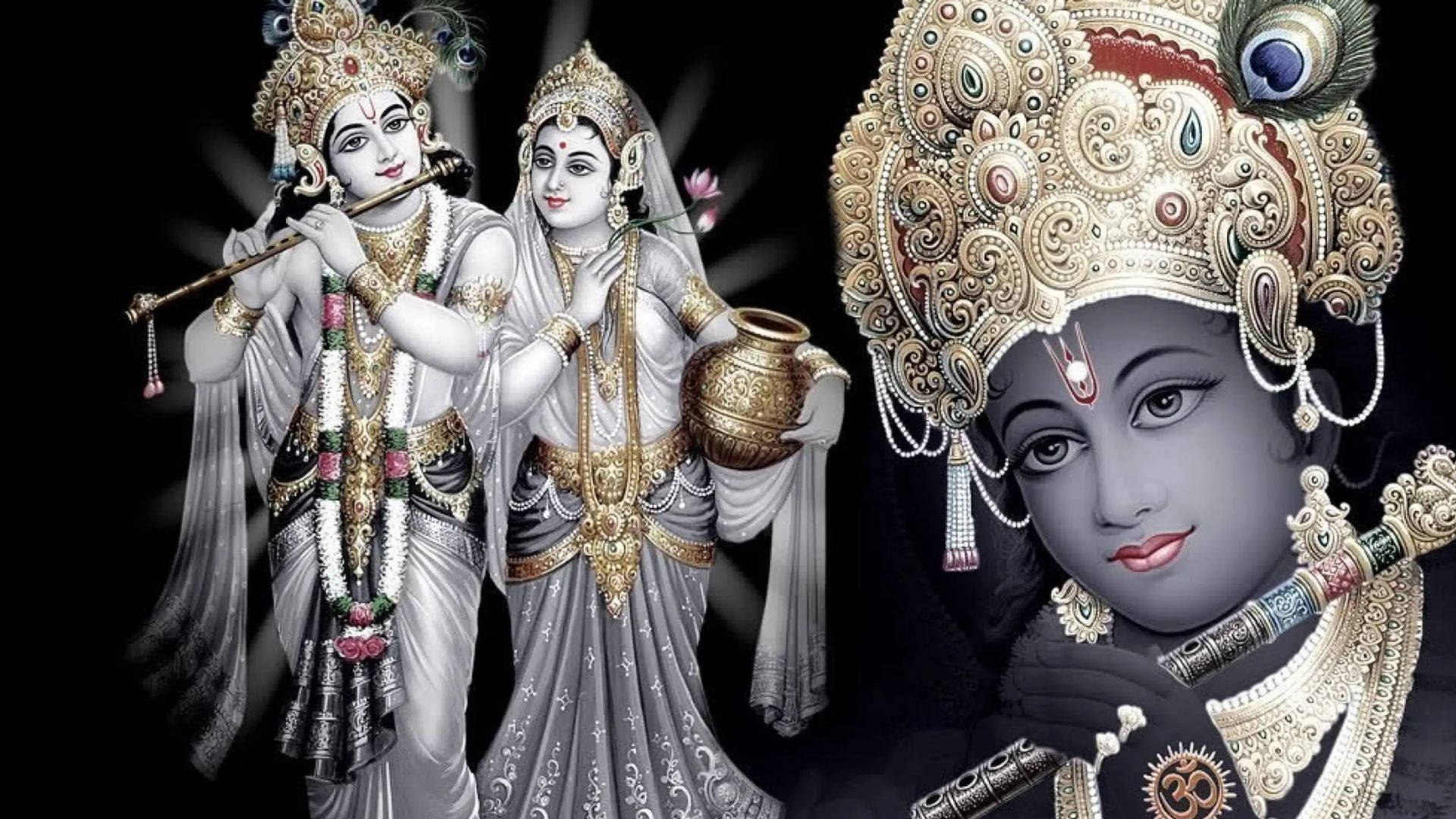 Dark Krishnas With Flutes Background