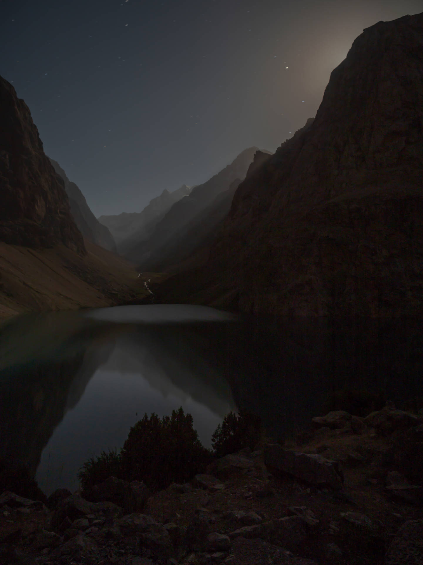 Dark Lake And Mountain Tajikistan Background