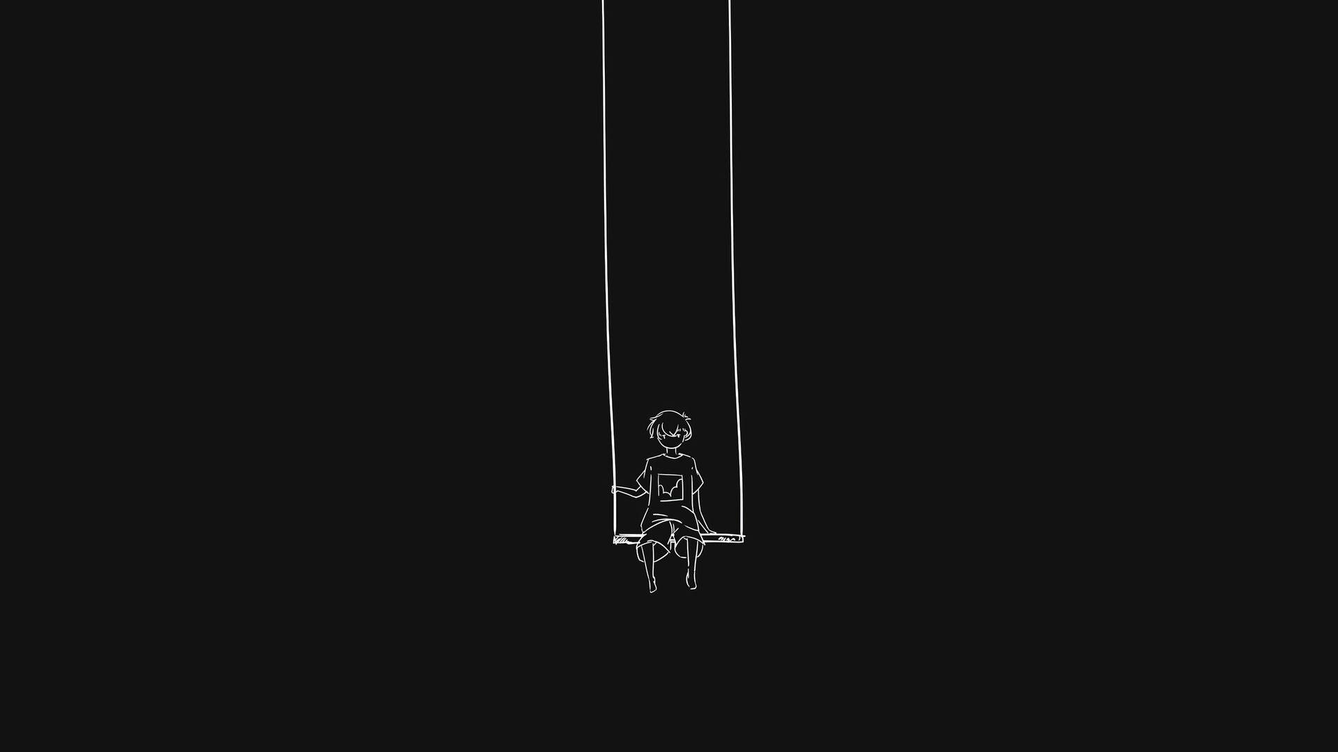 Dark Laptop Boy Riding A Swing Background