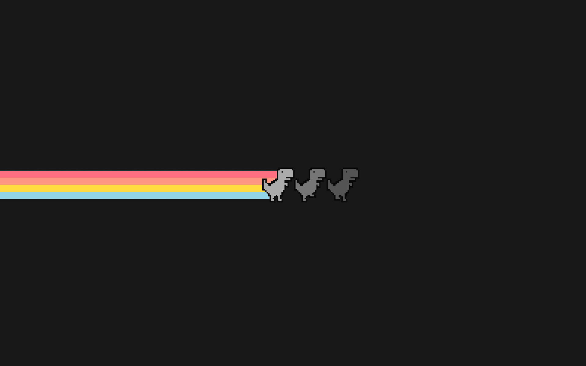 Dark Laptop Dinosaur Running In Rainbow Background