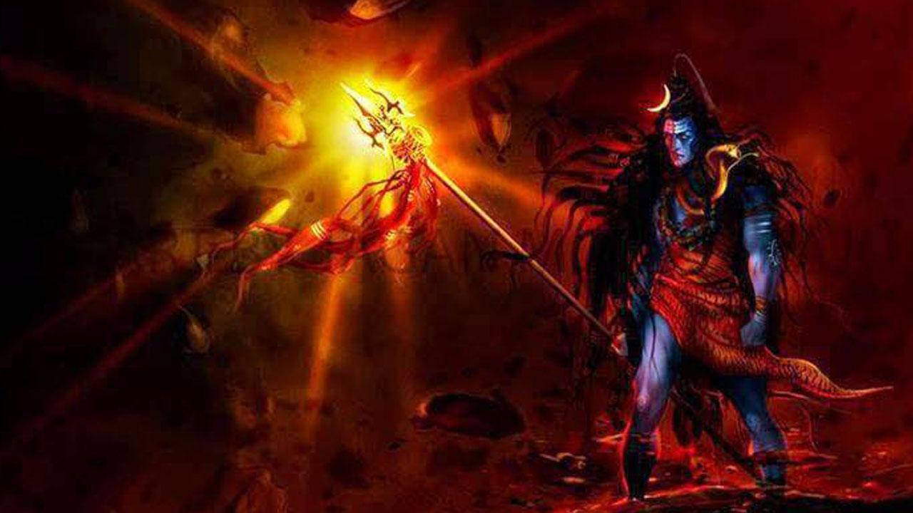 Dark Mahadev Pointing Trishula To Sun Hd Background