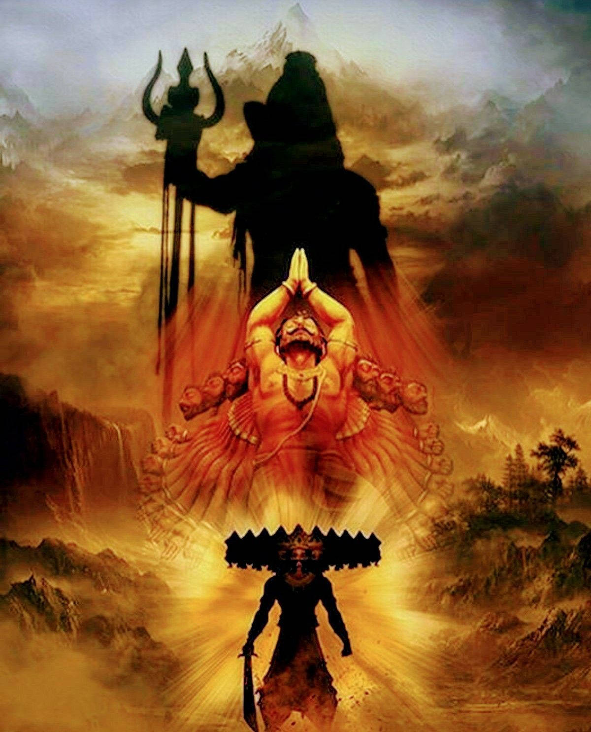 Dark Mahadev Silhouette On Top Of Gods Hd Background