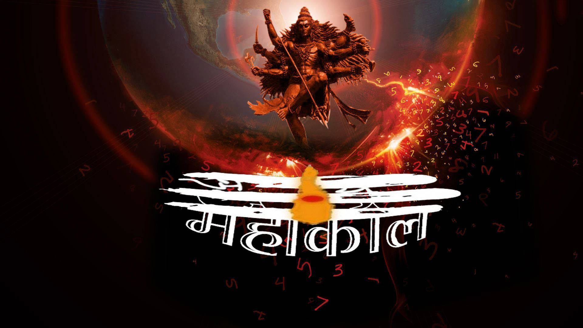 Dark Mahadev Six Arms On Hindi Text Background