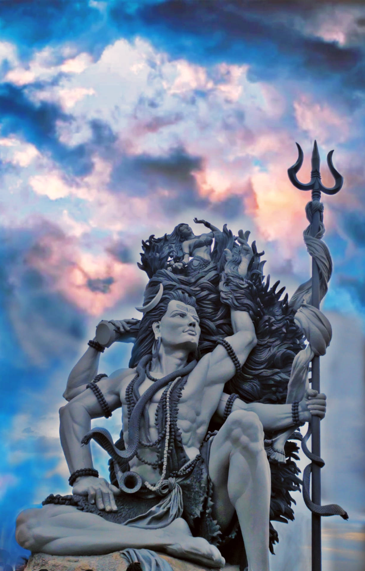 Dark Mahadev Statue And Sky Hd Background