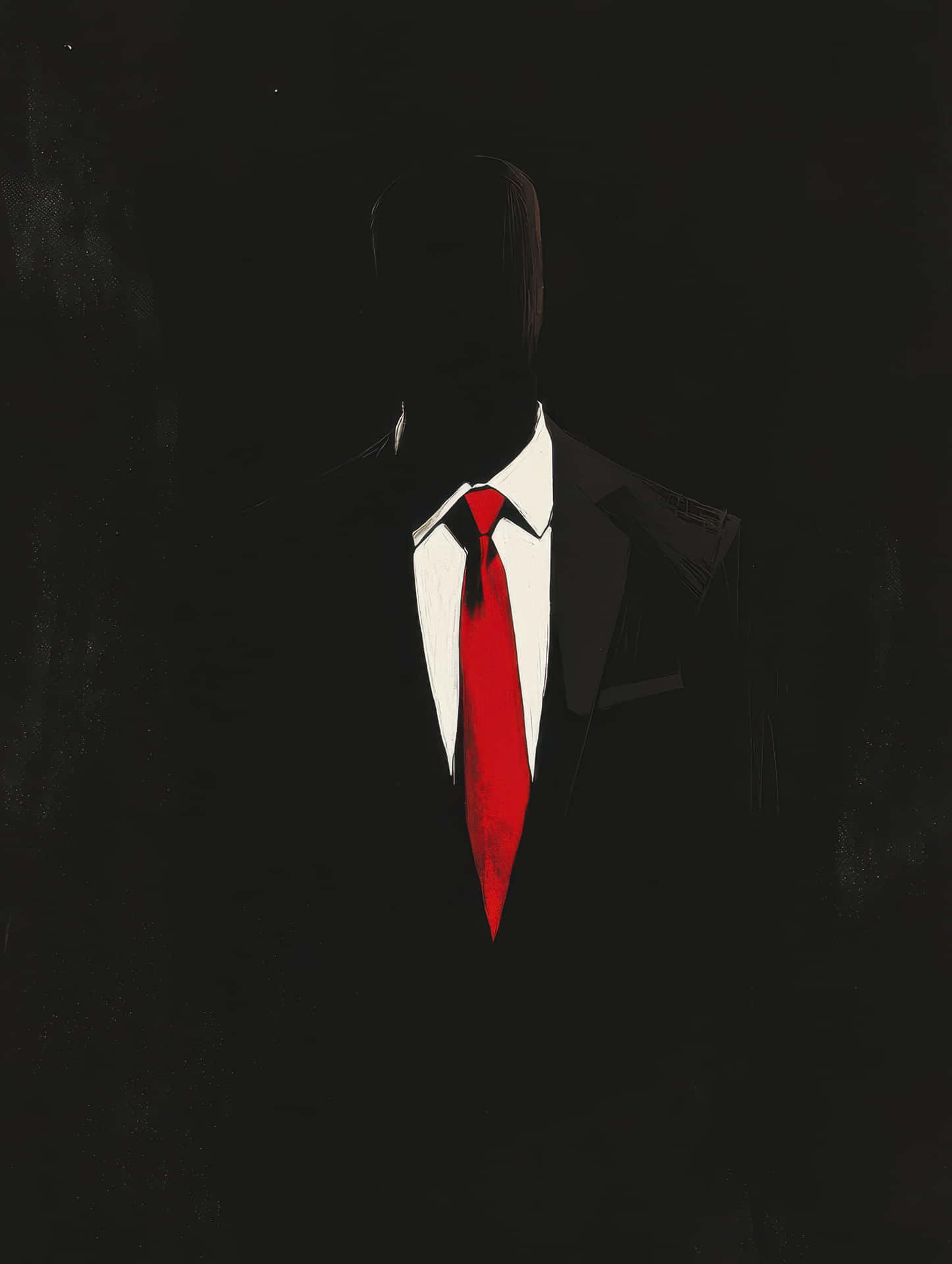 Dark, Minimalist Portrait Of A Faceless Man Wearing A Suit And Red Tie Background