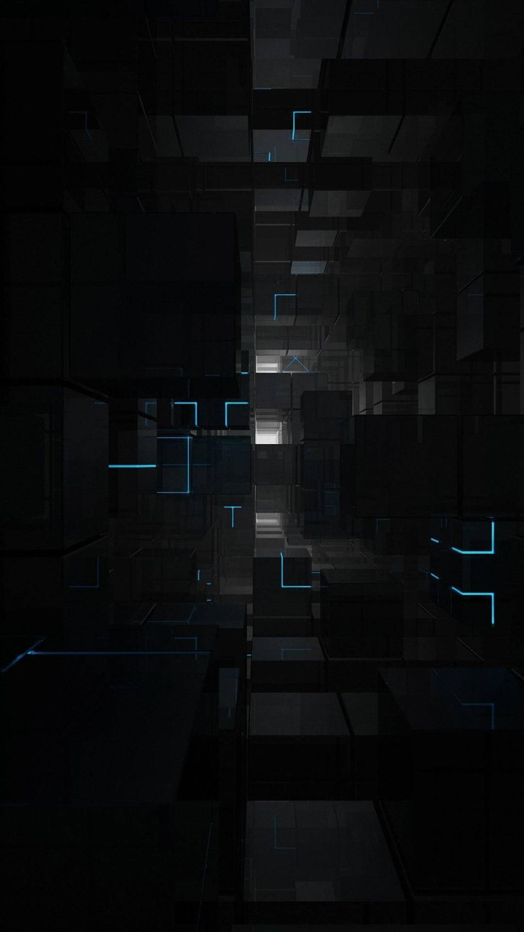 Dark Mode 3d Cubes With Blue Edges Background