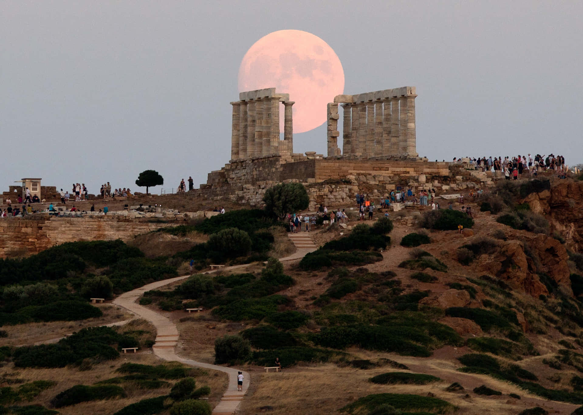 Dark Moon Over Ruins Sounion Background