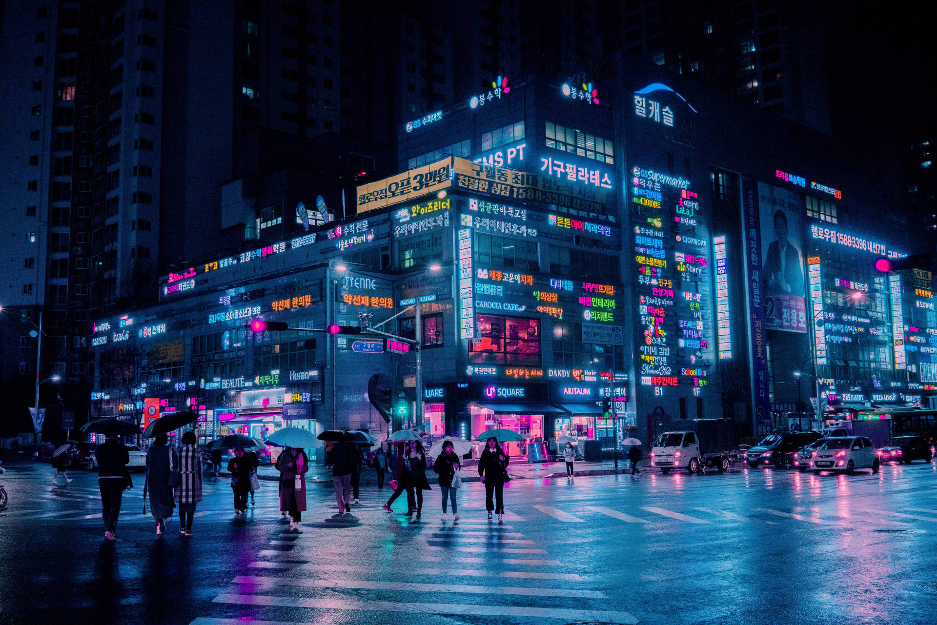 Dark Neon City In Korea Background