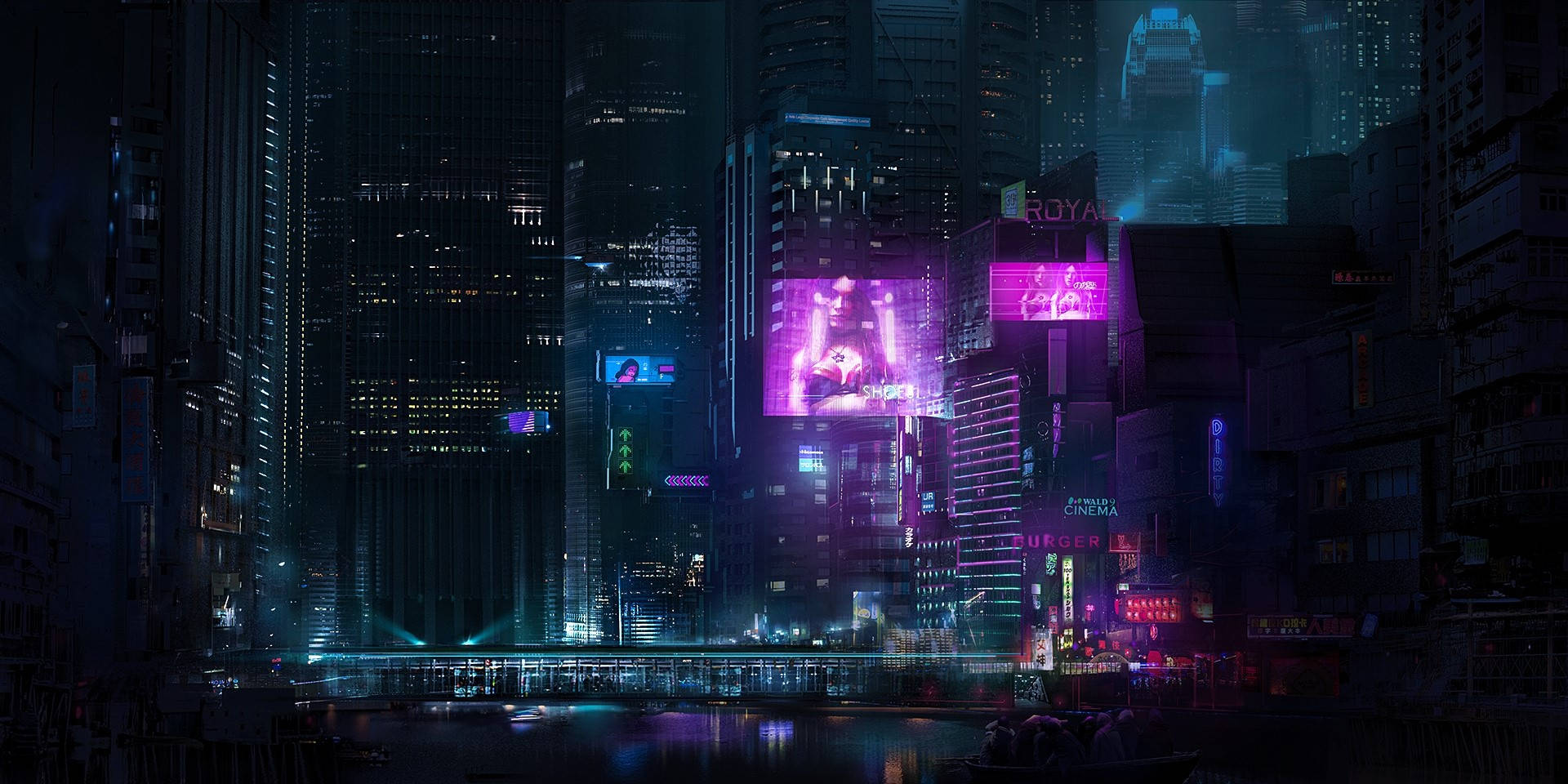 Dark Neon City Background