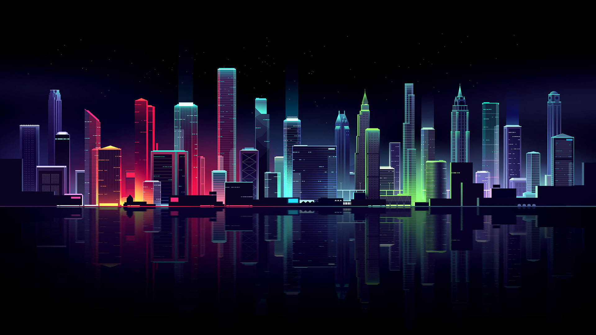 Dark Neon City Skyline Background