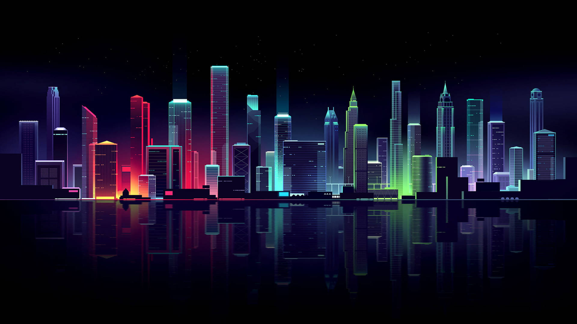 Dark Neon City Skyline