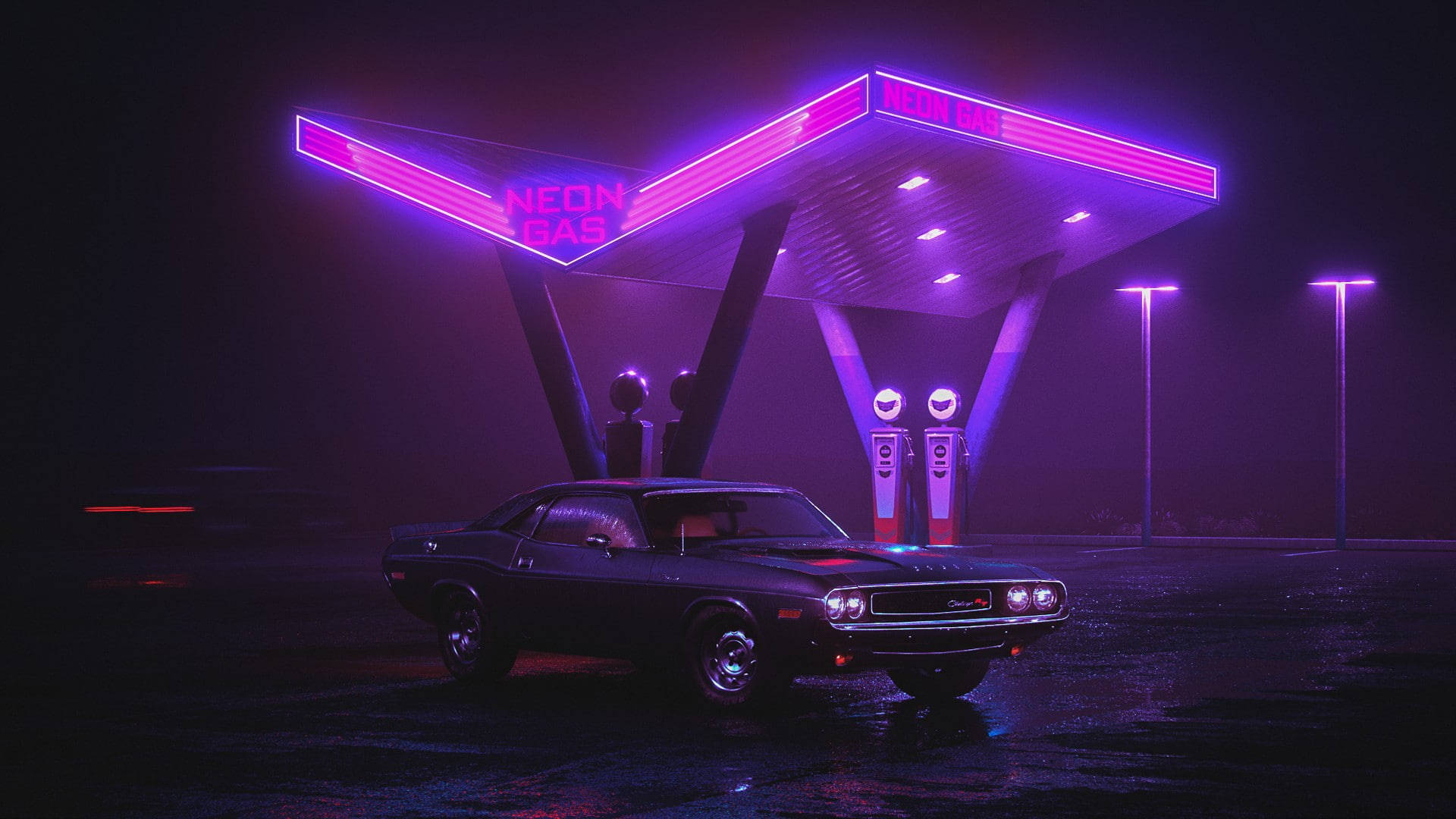 Dark Neon Gas Station