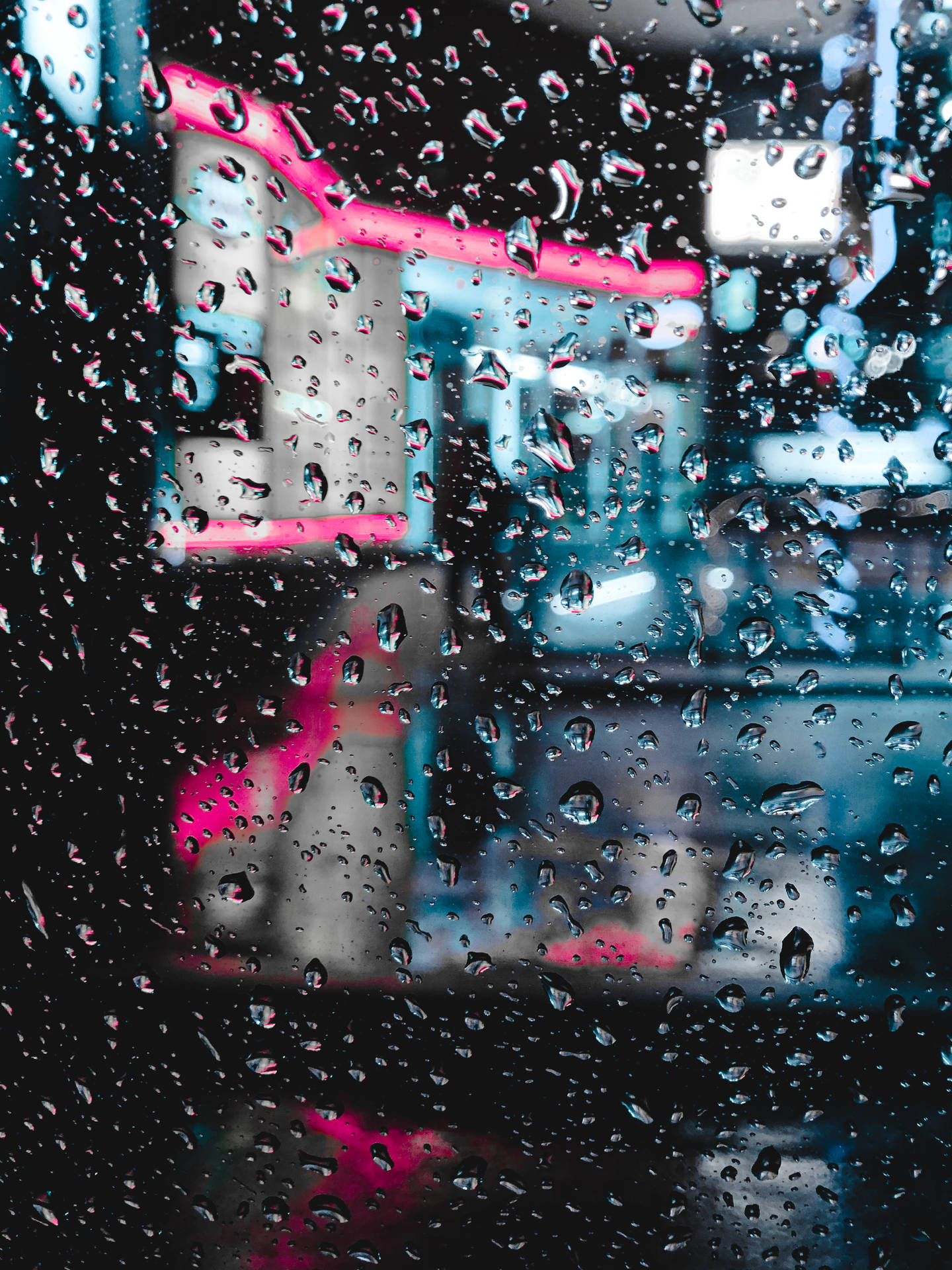 Dark Neon Iphone Raindrops On Glass Background
