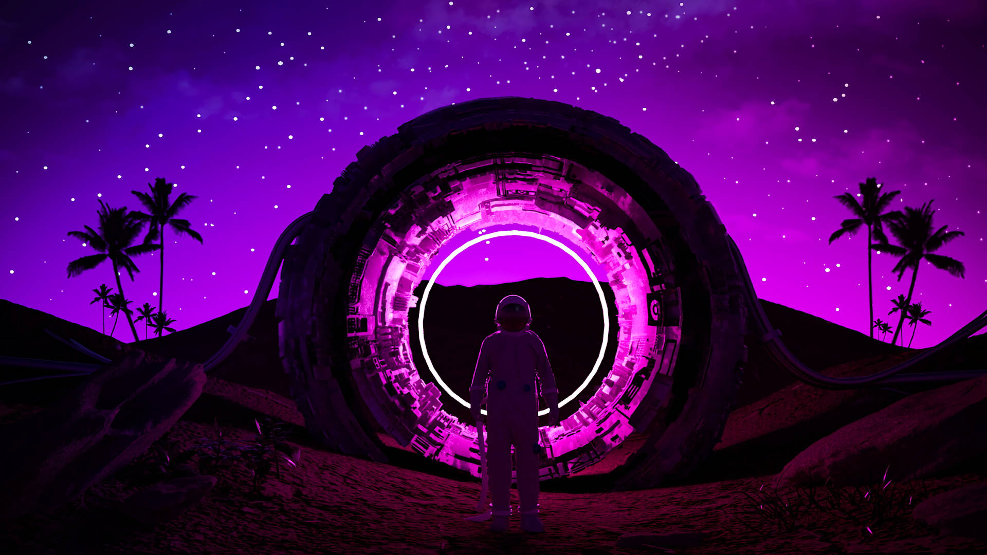 Dark Neon Pink And Purple Astronaut Background