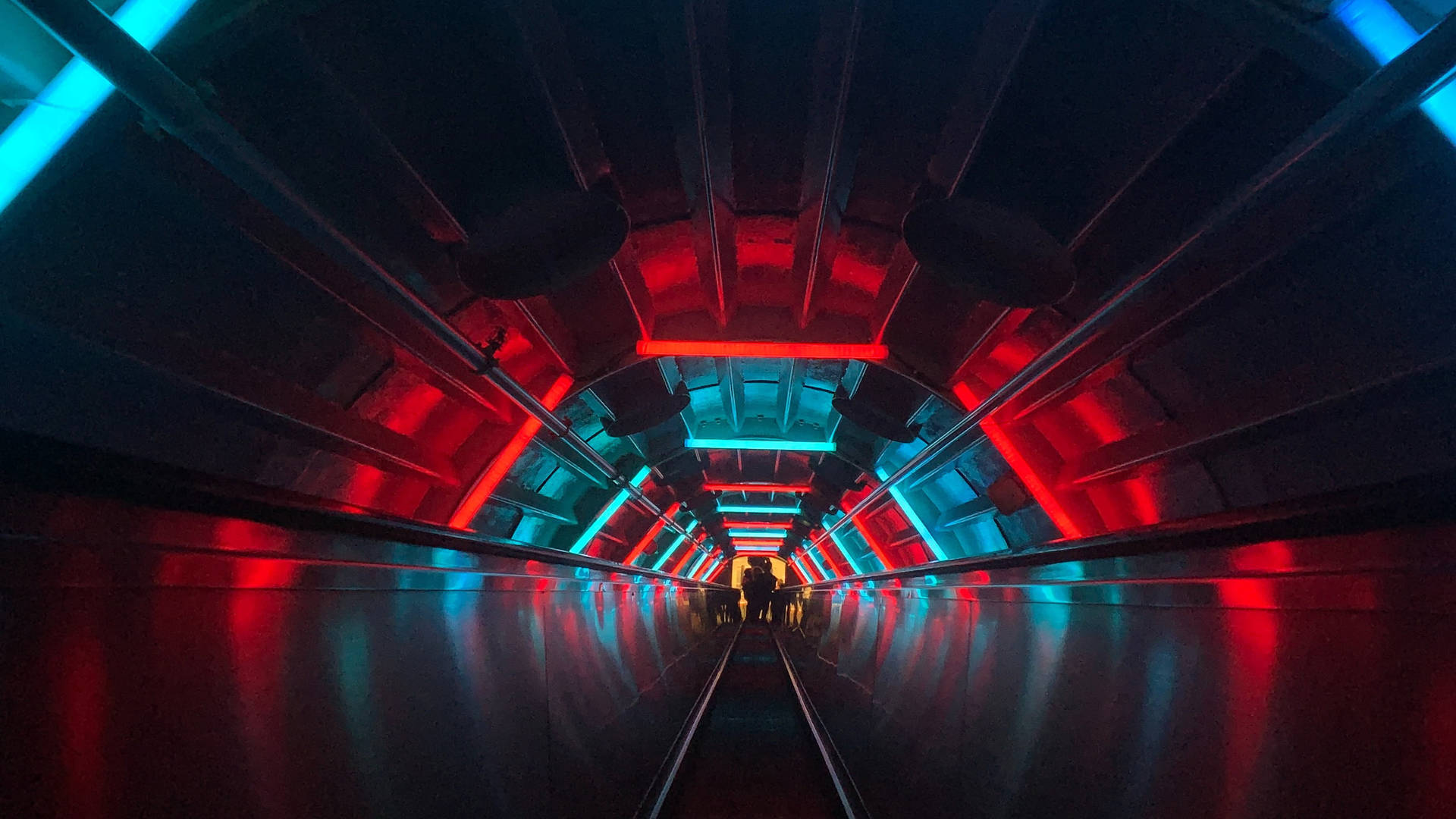 Dark Neon Red And Teal Tunnel Background