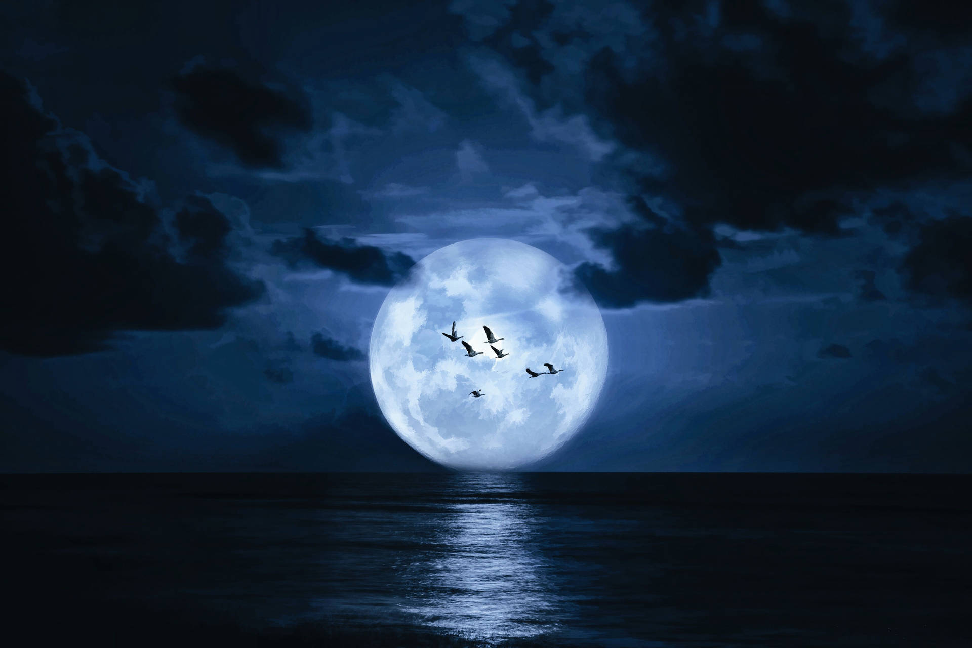 Dark Night And Full Moon Background