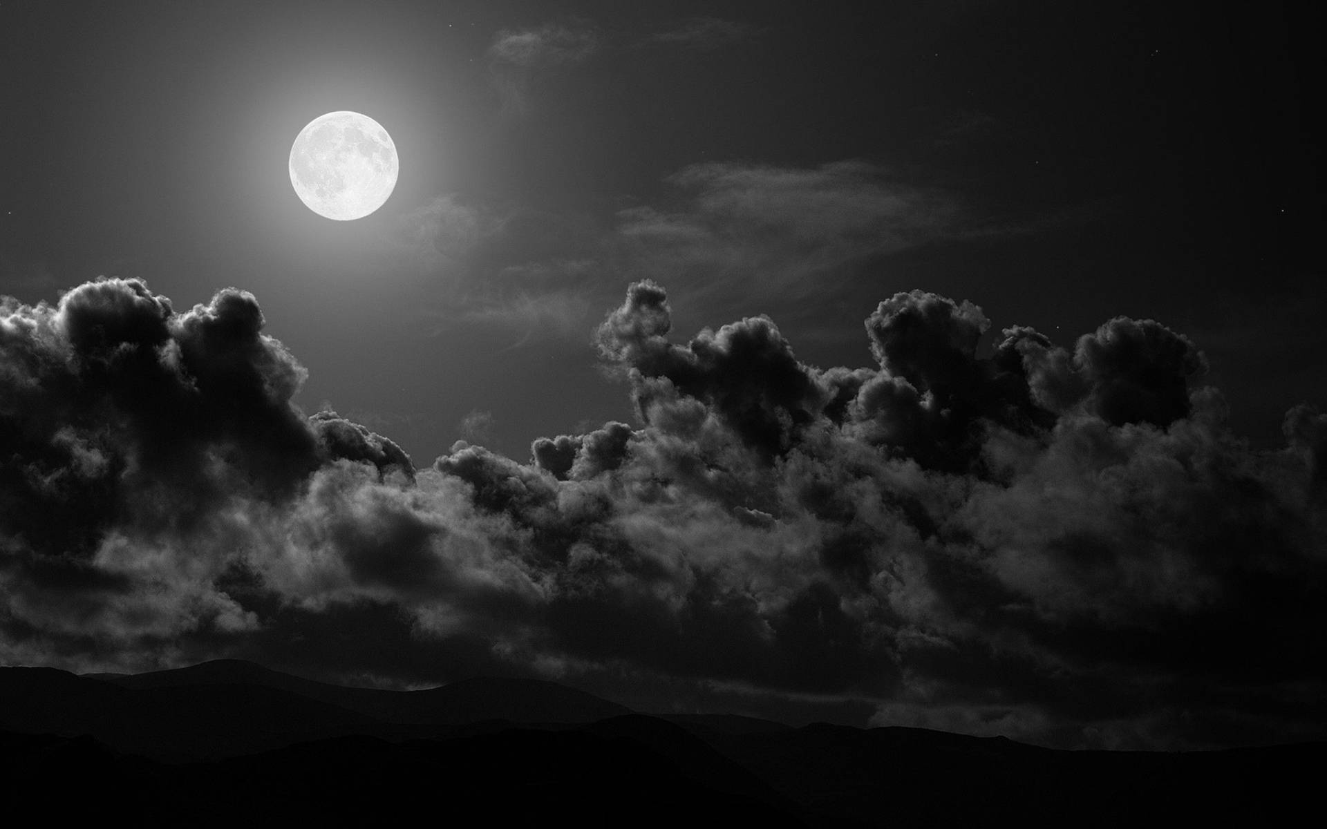 Dark Night Moon And Gloomy Clouds Background