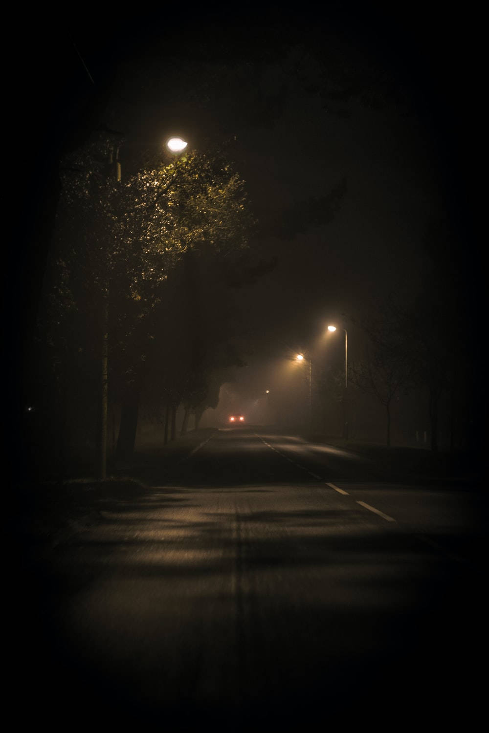 Dark Night Road In Sepia Colors