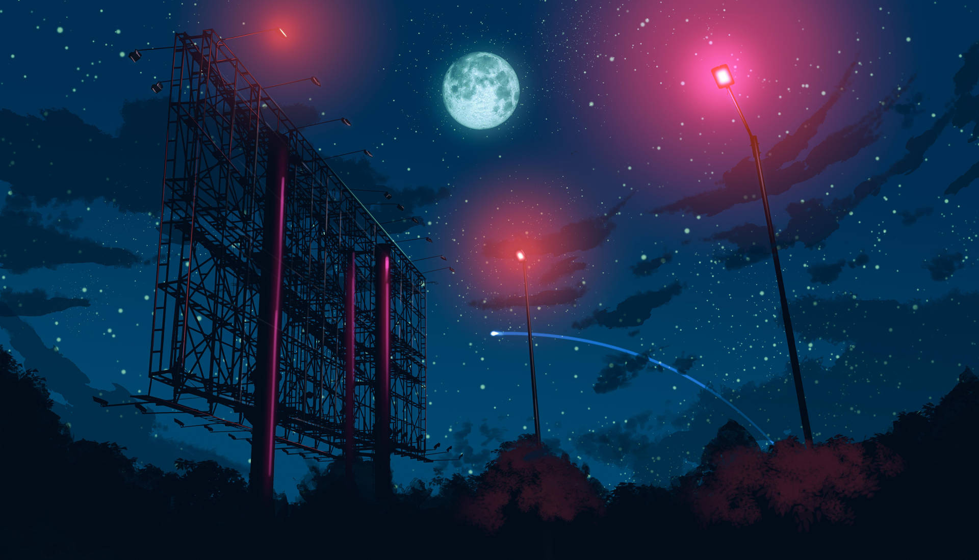 Dark Night Shooting Star Anime 4k Background