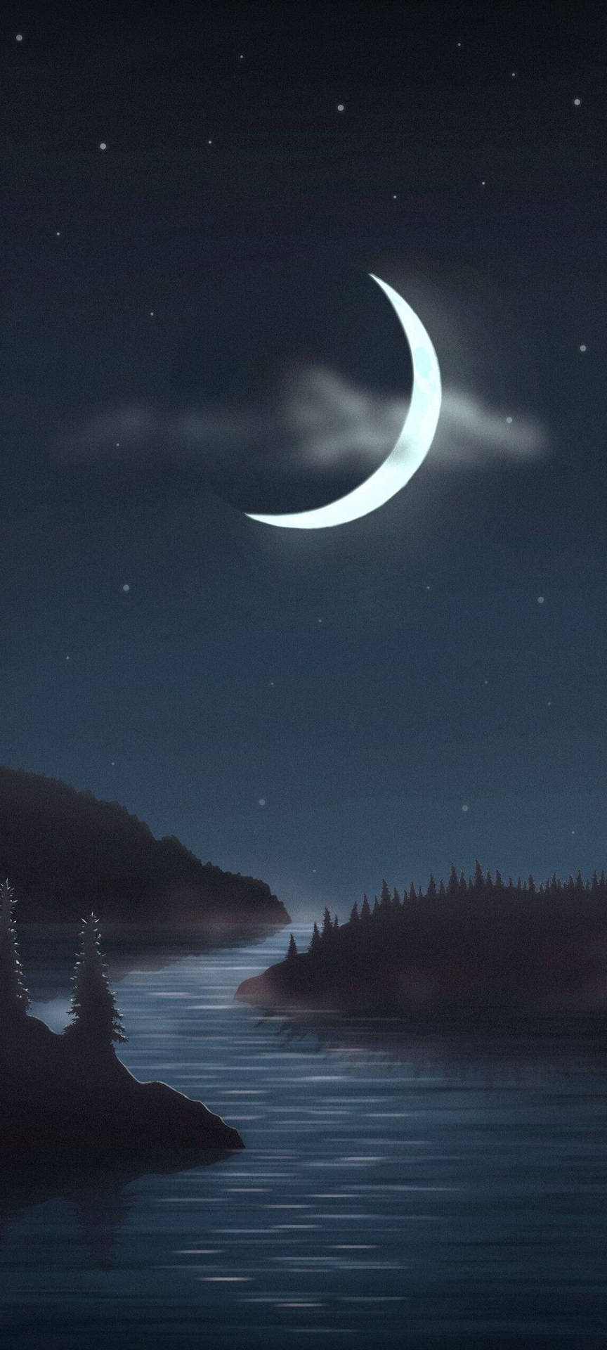 Dark Night Sky And Crescent Moon Background