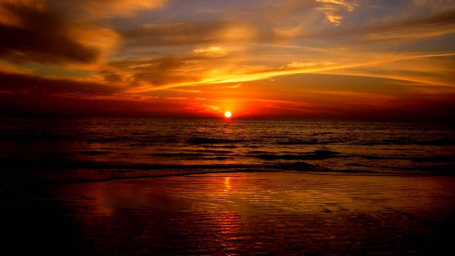 Dark Ocean Sunset Beach Background