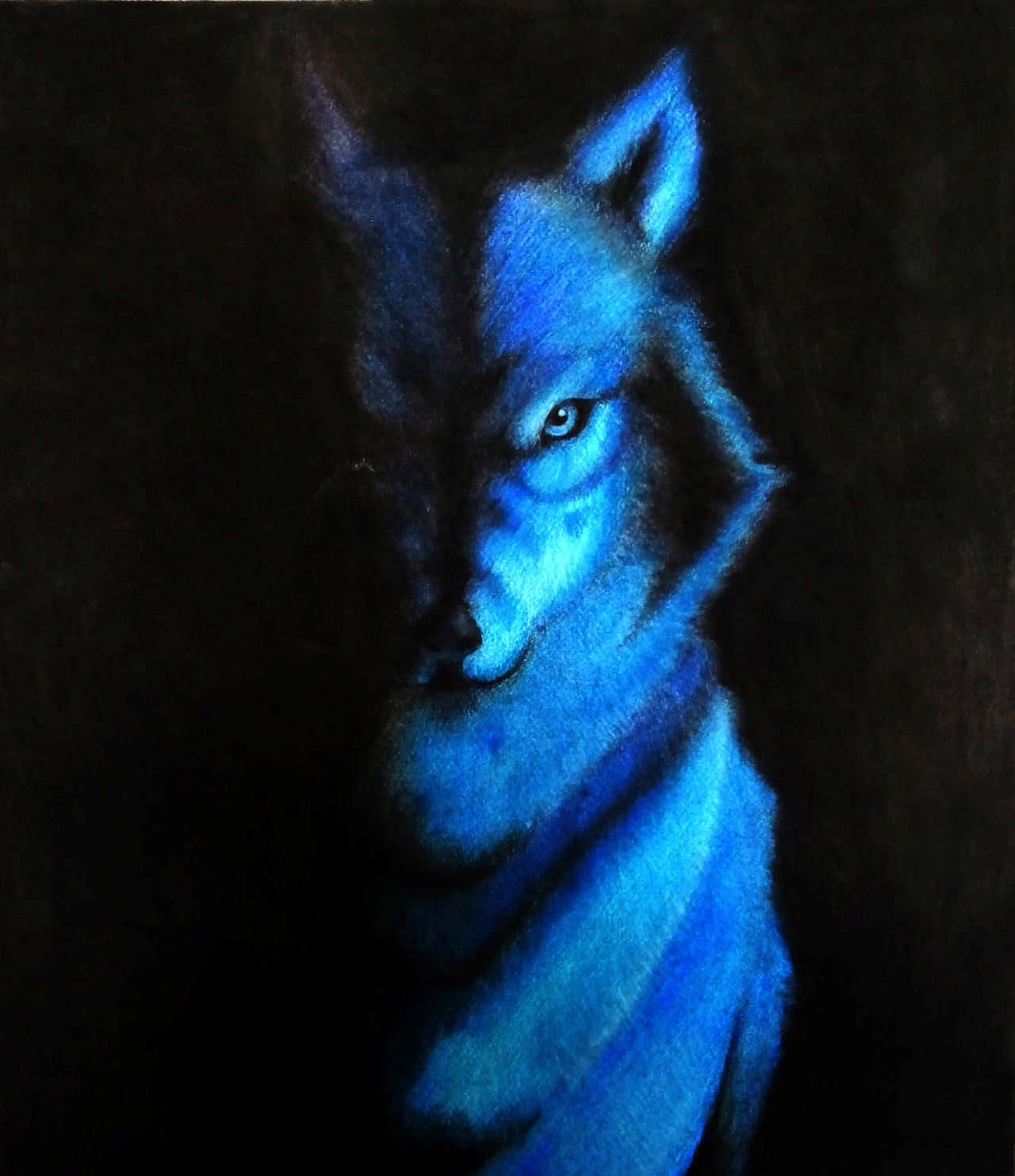 Dark Pierce Cool Blue Wolf Background