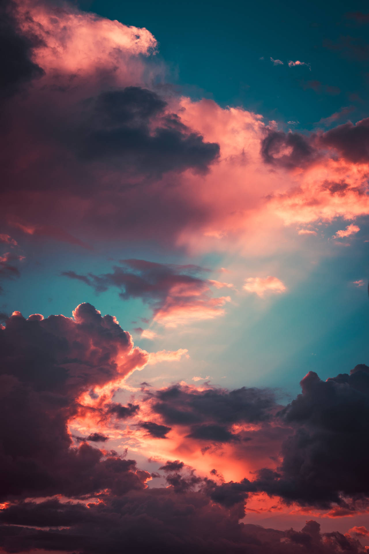 Dark Pink Vintage Aesthetic Clouds Background