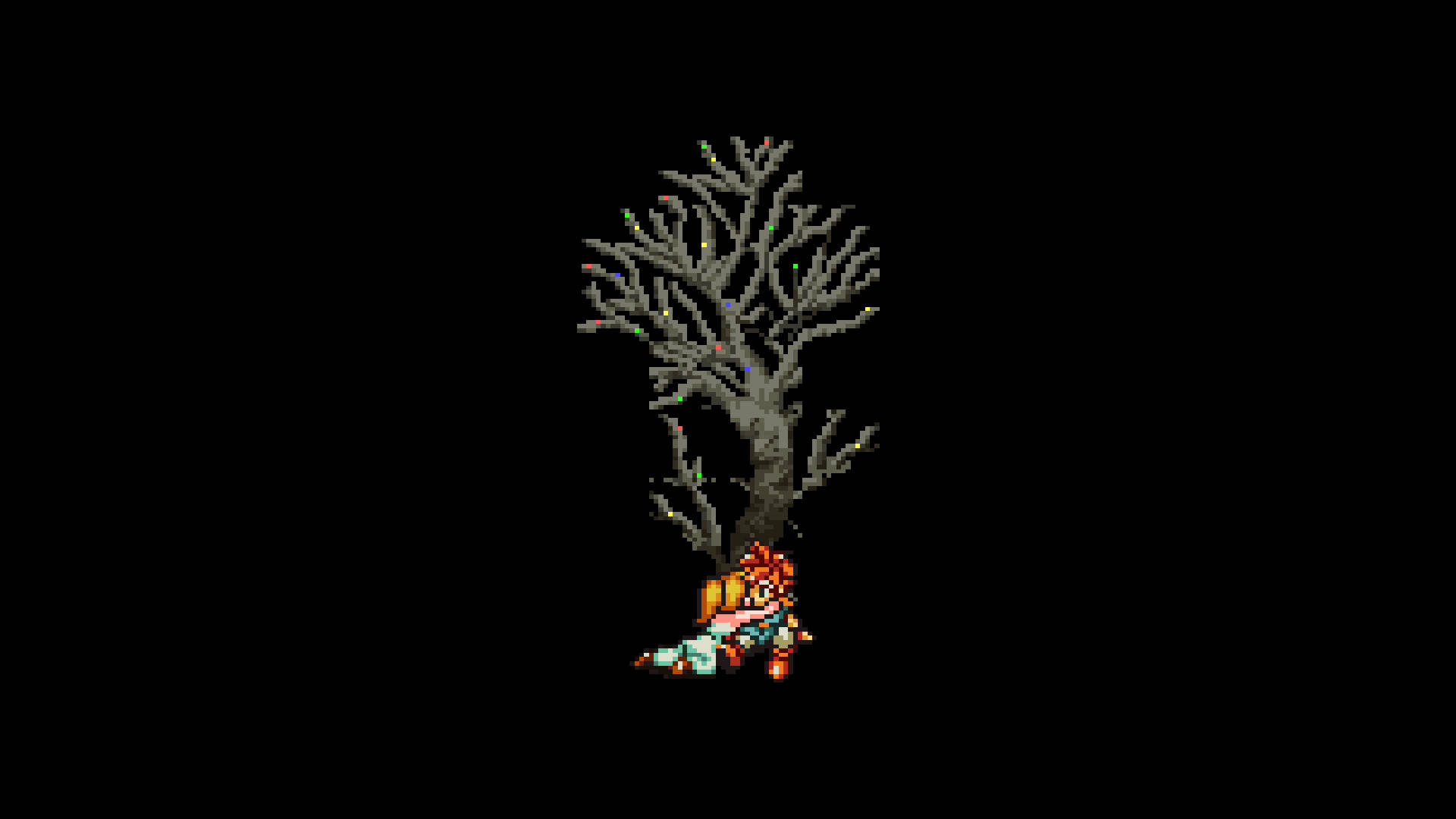 Dark Pixel Crono Hugged On Tree Background