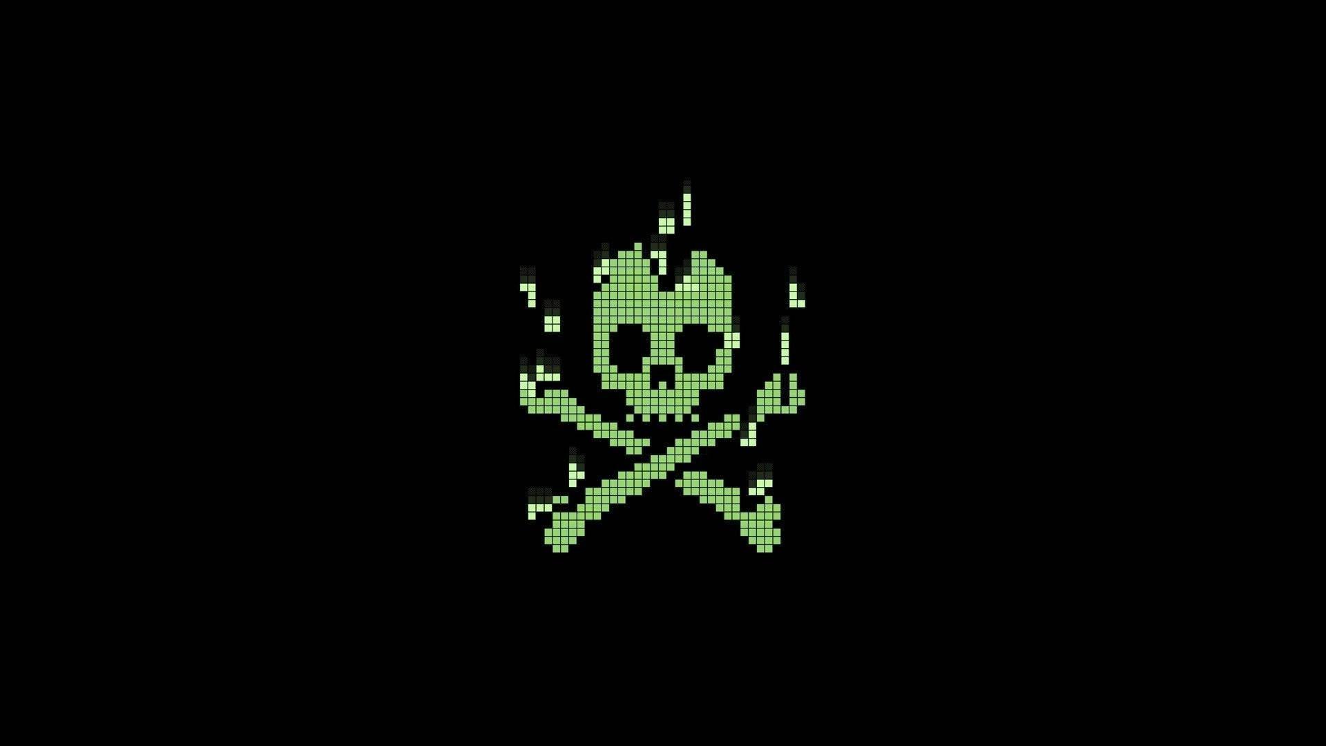 Dark Pixel Green Skull Background