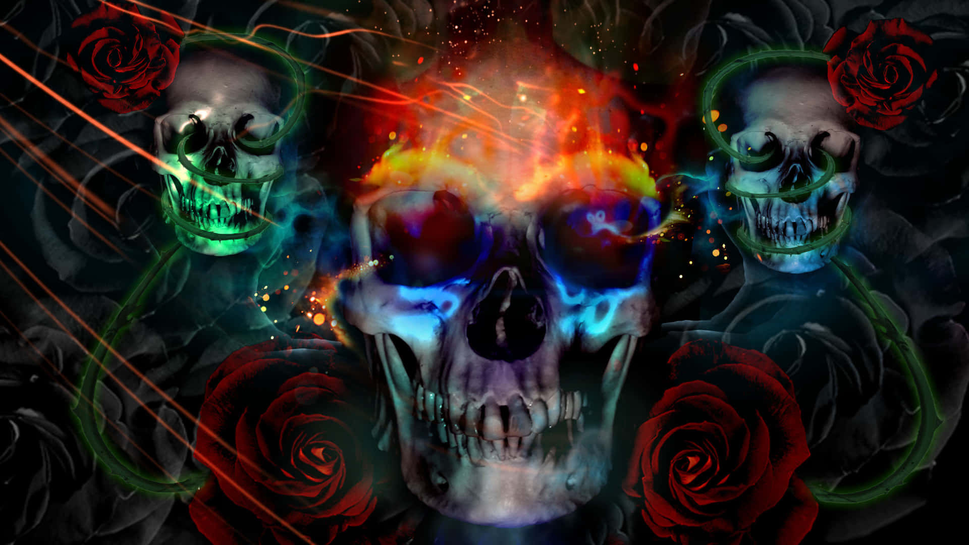 Dark Psychedelic Hd Three Skulls Background